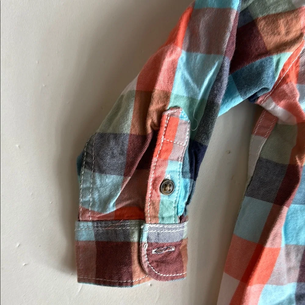 Carter's Colorful Blue,Orange & Green Plaid Button-Down Boys Shirt Size 12 Mo